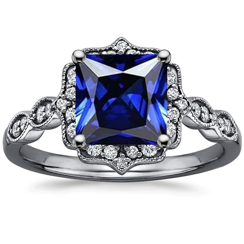 Anello Halo con diamante zaffiro blu taglio principessa stile vintage 6 carati - harrychadent.it