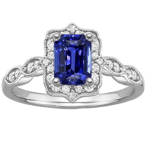 Anello Halo con diamante zaffiro radiante dello Sri Lanka 4 carati oro bianco 14K - harrychadent.it