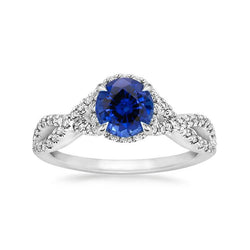 Anello Halo con diamanti con zaffiro blu dello Sri Lanka da 4,85 carati in oro bianco 14 carati