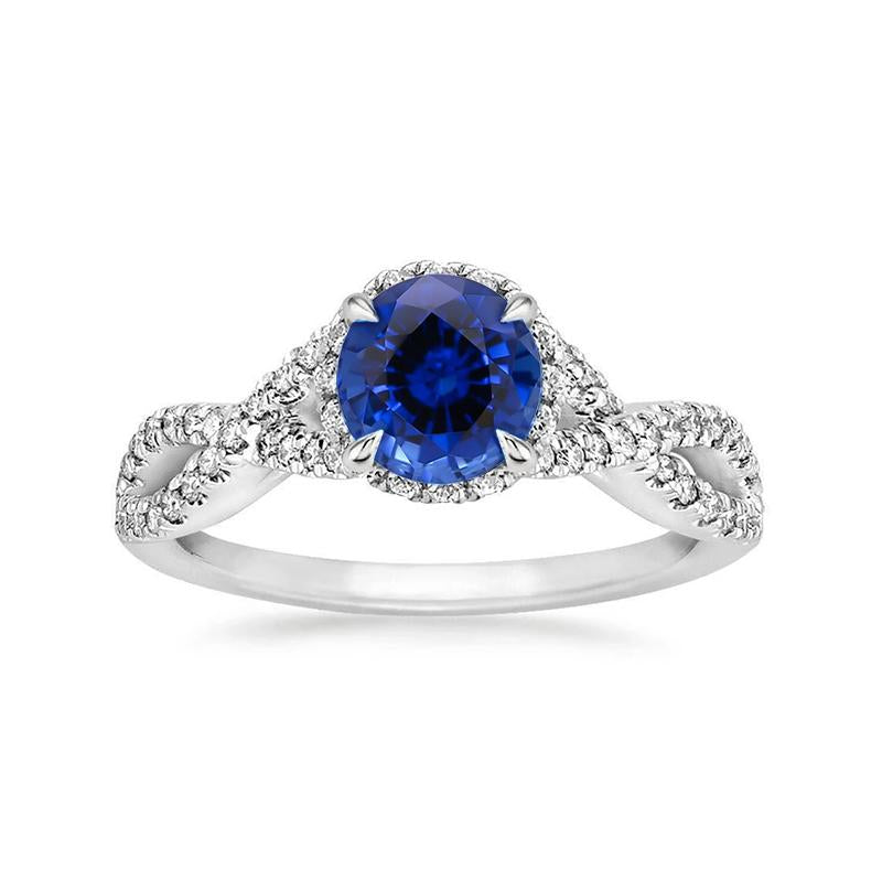 Anello in oro bianco con diamanti Halo con zaffiro blu dello Sri Lanka da 4,85 ct - harrychadent.it