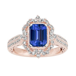 Anello Halo con diamanti zaffiro blu stile fiore da 3,50 carati in oro