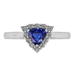 Anello Halo con gioielli con diamanti tondi in zaffiro blu da 2,50 carati
