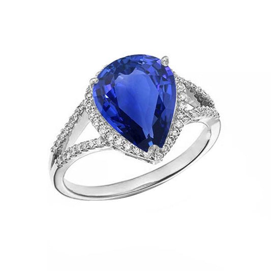 Halo Gemstone Ring Blue Sapphire & Diamonds 3.50 Carati Gioielli da donna - harrychadent.it