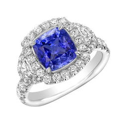 Anello Halo con mezzaluna da 4 carati e gioielli con pietre preziose di zaffiro con diamanti rotondi
