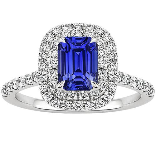 Anello Halo Zaffiro Blu Smeraldo & Diamante 5 Carati Oro Bianco 14K - harrychadent.it