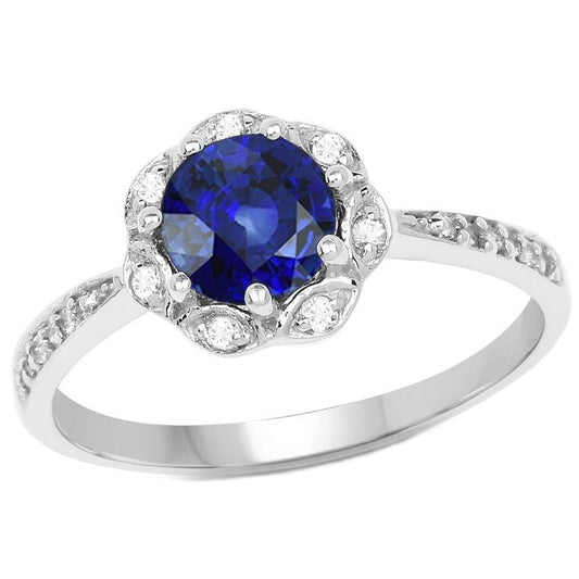 Anello con diamante Halo Round Sapphire Flower Style 3 carati con gambo affusolato - harrychadent.it