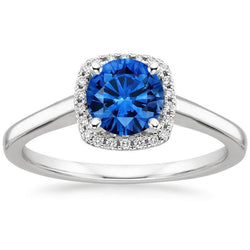 Anello Halo con zaffiro Ceylon 2,70 carati e diamanti in oro bianco 14K