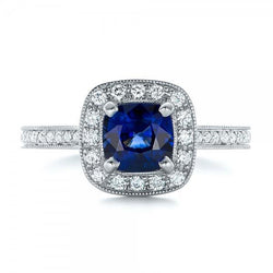 Anello Halo con zaffiro blu Ceylon 4 carati e diamante in oro bianco 14 carati