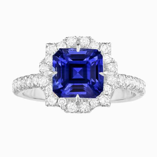 Halo Sapphire Anello Di Fidanzamento Stile Fiore Taglio Asscher 3.50 Carati - harrychadent.it