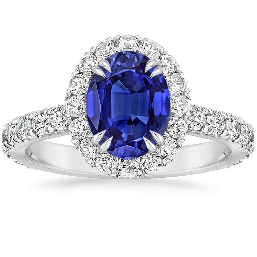 Halo Diamond Ring Oval Deep Blue Sapphire Claw Prong Set 6.50 carati - harrychadent.it
