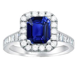 Anello Halo con zaffiro blu smeraldo da 3 carati e gioielli con diamanti, set di canali