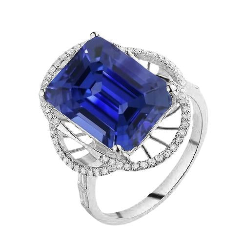 Anello Halo con zaffiro blu smeraldo e diamanti rotondi 4 carati - harrychadent.it