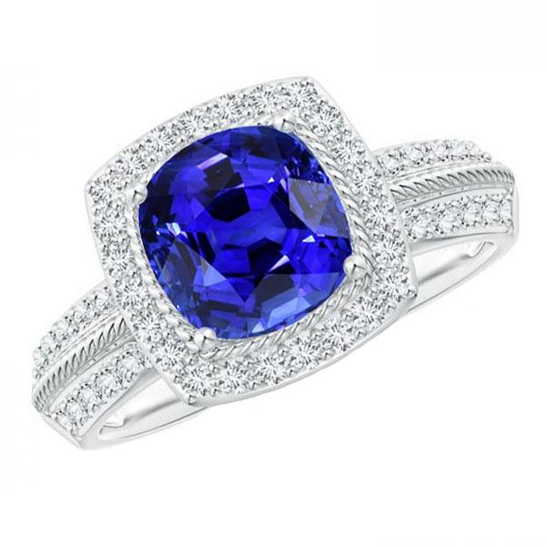 Anello Halo con zaffiro blu stile corda 5 carati con doppio gambo diamanti - harrychadent.it