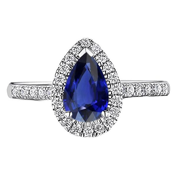 Anello Halo Srilanka Zaffiro A Forma Di Pera & Diamanti 3.50 Carati - harrychadent.it
