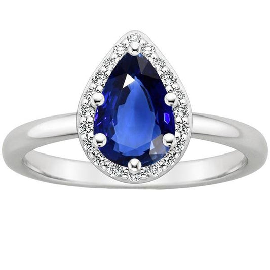 Anello Halo Pera Zaffiro Sri Lanka e Diamanti 3 Carati - harrychadent.it