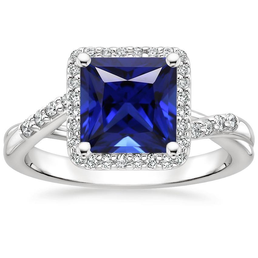 Anello Halo con zaffiro di Ceylon e diamanti. taglio princess da 6 carati con accenti - harrychadent.it