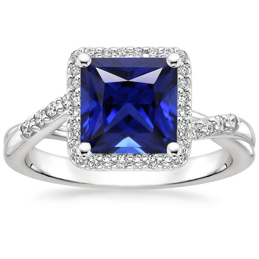 Anello Halo con zaffiro di Ceylon e diamanti. taglio princess da 6 carati con accenti - harrychadent.it