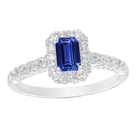 Anello Halo con zaffiro di Ceylon taglio smeraldo e diamanti 3.50 carati - harrychadent.it