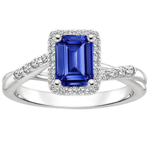 Anello Halo da donna con zaffiro dello Sri Lanka e diamante 4 carati in oro bianco 14K - harrychadent.it