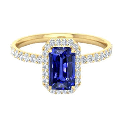 Anello Halo da donna in zaffiro di Ceylon taglio smeraldo con accenti 3,50 carati