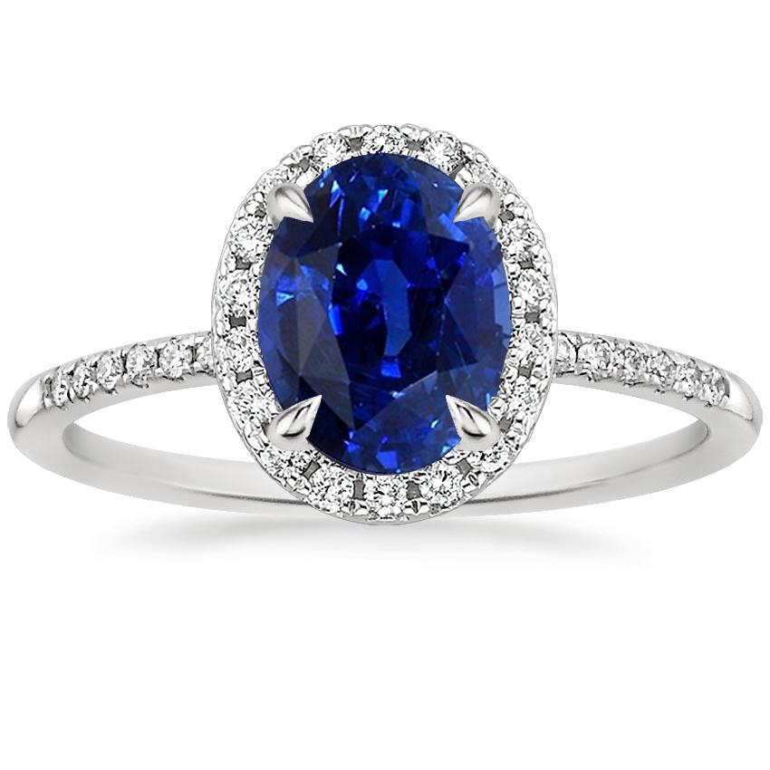 Anello Halo da donna. ovale. con zaffiro blu e accenti di diamante. 3.25 carati - harrychadent.it