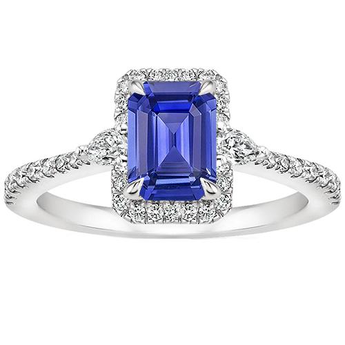 Anello Halo in oro bianco 14K con zaffiro blu smeraldo e diamante 4.25 carati - harrychadent.it