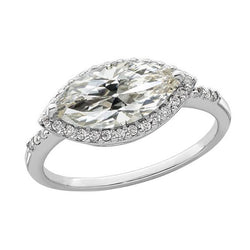 Anello Halo in oro bianco Marquise Old Mine Cut Diamante 6 Carati Jewelry