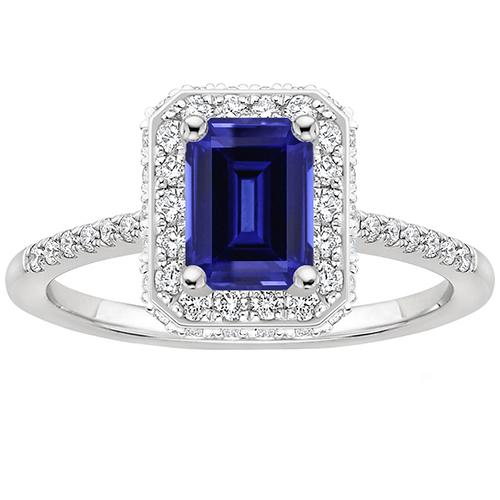 Anello Halo in oro bianco con smeraldo zaffiro di Ceylon e diamante 4.25 carati - harrychadent.it