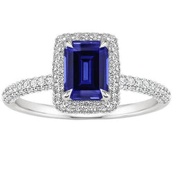 Anello Halo in oro bianco smeraldo zaffiro dello Sri Lanka e diamante 4.50 carati