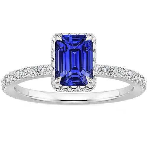 Anello Halo in oro bianco. zaffiro blu smeraldo e diamante 4.25 carati - harrychadent.it