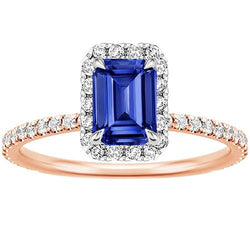 Anello Halo in oro bicolore con zaffiro di Ceylon e diamante 4.25 carati