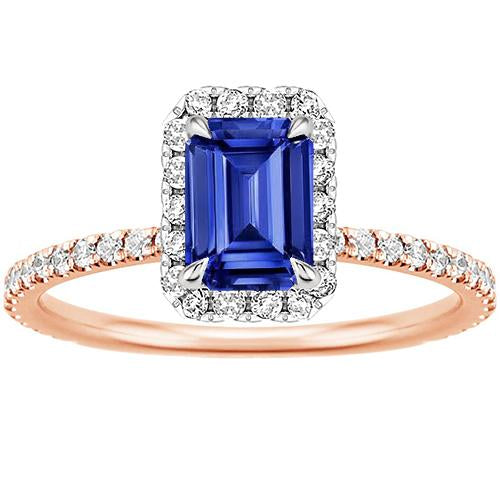 Anello Halo in oro bicolore con zaffiro di Ceylon e diamante 4.25 carati - harrychadent.it