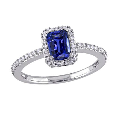 Halo Gold Diamond Ring Radiant Blue Zaffiro con accenti 3 carati - harrychadent.it