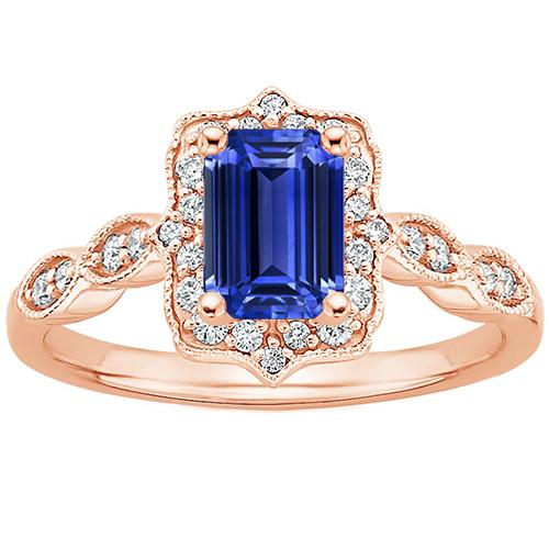 Anello Halo in oro rosa 14K con zaffiro blu smeraldo e diamante 4 carati - harrychadent.it