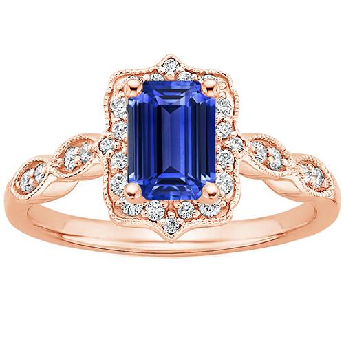 Anello Halo in oro rosa 14K con zaffiro blu smeraldo e diamante 4 carati - harrychadent.it