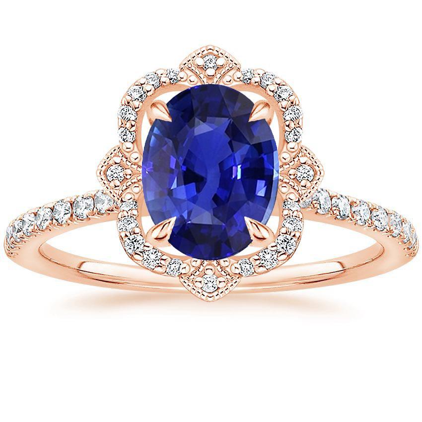 Anello Halo in oro rosa Zaffiro dello Sri Lanka ovale e diamanti 3.25 carati - harrychadent.it