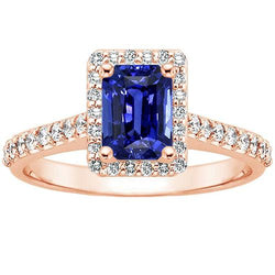 Anello Halo in oro rosa smeraldo con zaffiro dello Sri Lanka e diamanti 5,25 carati