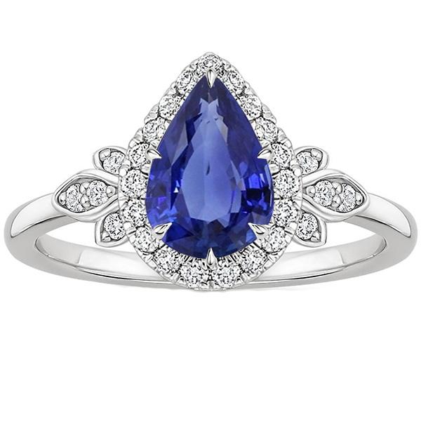 Anello Halo Stile Floreale Pera Zaffiro Sri Lanka & Diamanti 4 Carati - harrychadent.it