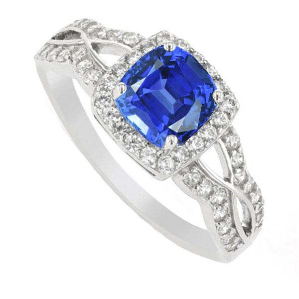 Halo Cushion Ceylon Sapphire Ring 4 Carati Infinity Style Diamonds - harrychadent.it
