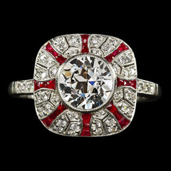 Anello Halo in stile vintage con castone con diamanti a taglio antico e rubini 5 carati