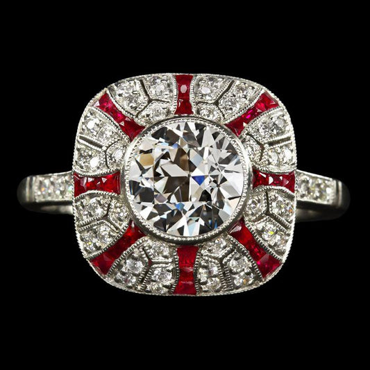 Anello Halo in stile vintage con castone con diamanti a taglio antico e rubini 5 carati - harrychadent.it