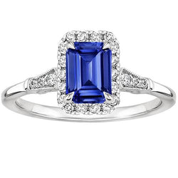 Anello Halo stile vintage smeraldo zaffiro Ceylon e diamante 4.25 carati