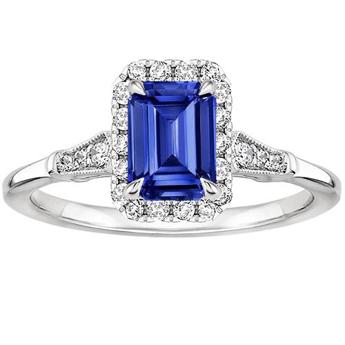 Anello Halo stile vintage smeraldo zaffiro Ceylon e diamante 4.25 carati - harrychadent.it
