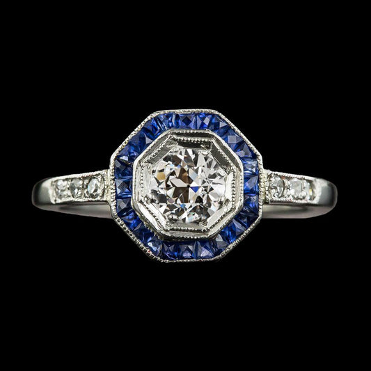 Anello Halo vecchio minatore Diamante Blue Sapphire Gemstone 3 Carati Milgrain - harrychadent.it