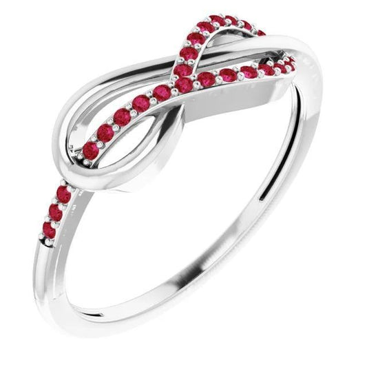 Anello Infinito Con Rubino Contorto Oro Bianco 14K 1.25 Carati - harrychadent.it