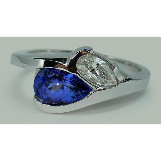 Anello Infinito Con Tanzanite E Diamanti A Forma Di Pera 2.25 Ct. Oro 14K - harrychadent.it