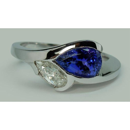 Anello Infinito Con Tanzanite E Diamanti A Forma Di Pera 2.25 Ct. Oro 14K - harrychadent.it