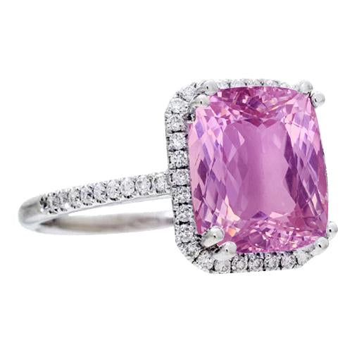 Anello Kunzite da 29,25 ct con diamanti incastonati a griffe in oro bianco 14 kt Nuovo - harrychadent.it