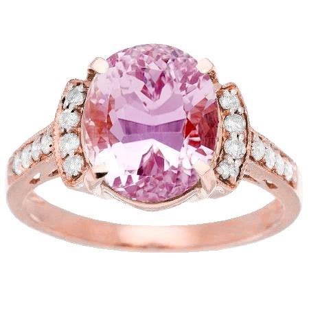 Anello Kunzite ovale da 14 kt con diamante in oro rosa 14K - harrychadent.it
