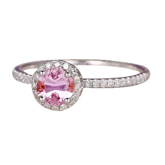 Anello Kunzite rosa con diamanti taglio rotondo 10,75 carati in oro bianco 14K - harrychadent.it